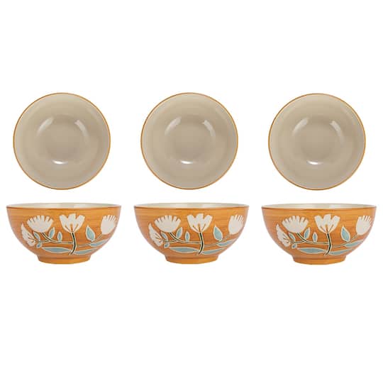 Hello Honey® 8" Hand-Painted Wax Relief Pattern Stoneware Bowls, 6ct.